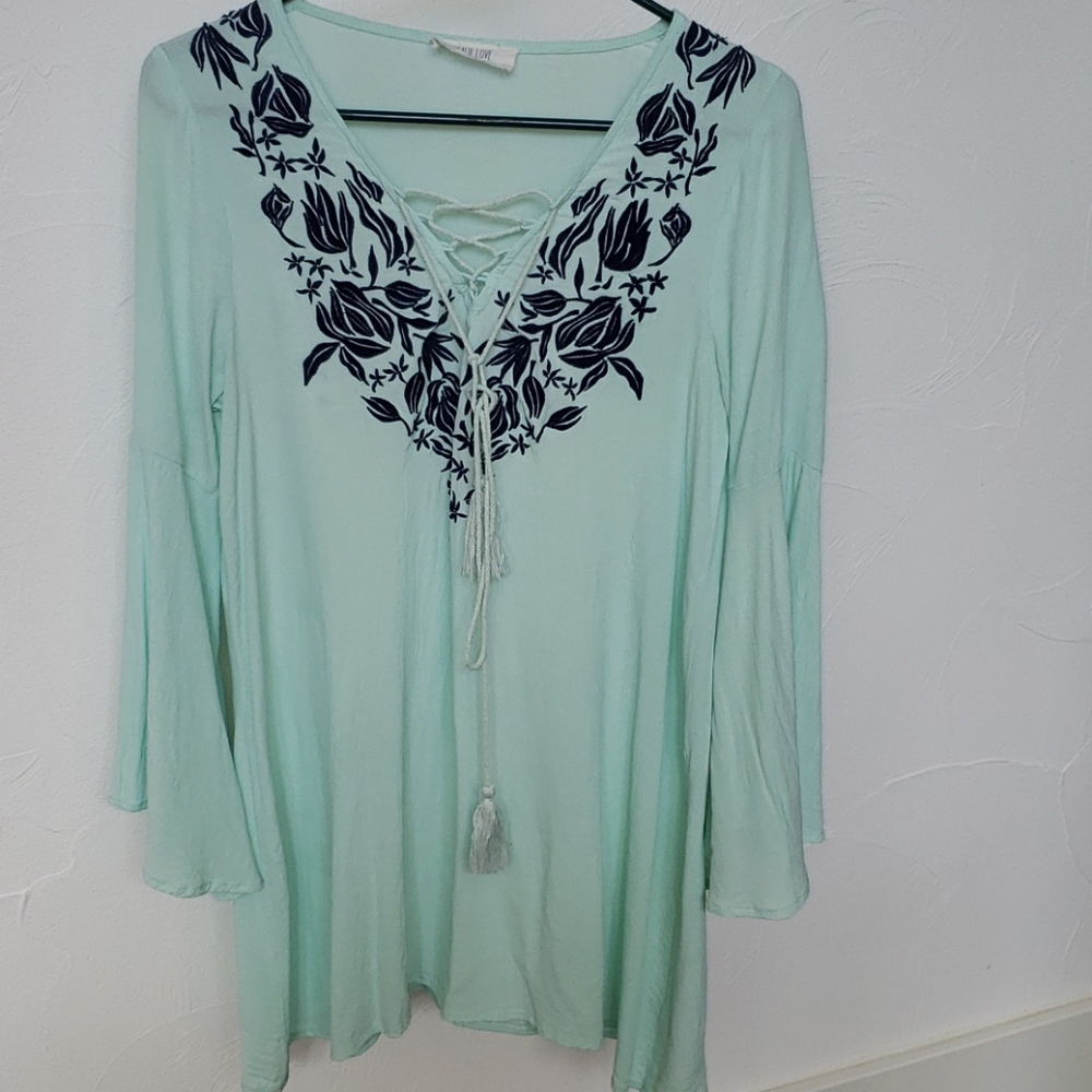 Blue flowy long sleeved dress